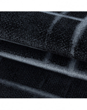 Design vloerkleed voor de woonkamer, laagpolig, rasterpatroon, zachte pool, zwart