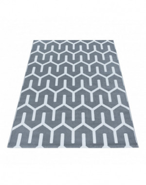 Tapis design de salon Tapis à poil ras Motif de grille Poil souple Gris