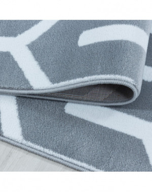 Tapis design de salon Tapis à poil ras Motif de grille Poil souple Gris