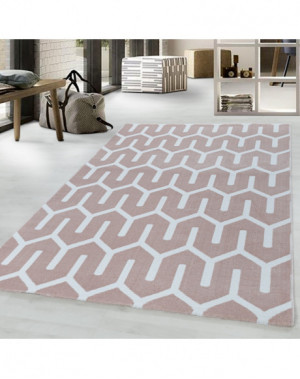 Tapis design de salon Tapis à poil ras Motif de grille Poil souple Rose