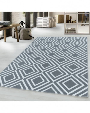 Designer vloerkleed voor de woonkamer, laagpolig, Diamantes-patroon, zachte pool, grijs