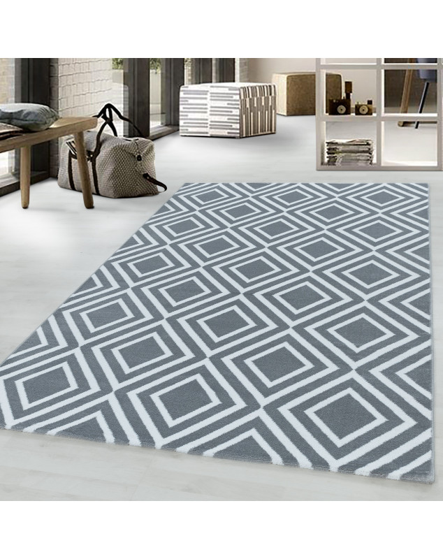 Designer vloerkleed voor de woonkamer, laagpolig, Diamantes-patroon, zachte pool, grijs