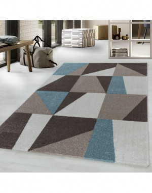 Woonkamerkleed, laagpolig, trapeziumvormig driehoekspatroon, zipcode, blauw