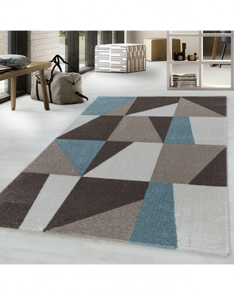 Tapis de salon Tapis à poil ras modèle trapéziste triangle zipcode Bleu