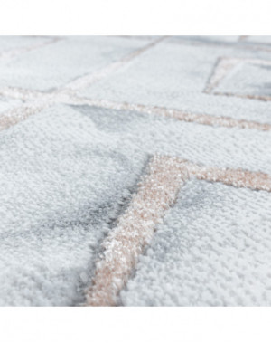 Laagpolig vloerkleed, woonkamerkleed, gemarmerd ruitpatroon, diamanten, brons