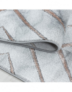 Laagpolig vloerkleed, woonkamerkleed, gemarmerd ruitpatroon, diamanten, brons