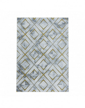 Laagpolig vloerkleed, woonkamerkleed, gemarmerd patroon, ruit, gouden diamanten