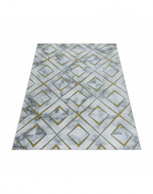 Laagpolig vloerkleed, woonkamerkleed, gemarmerd patroon, ruit, gouden diamanten