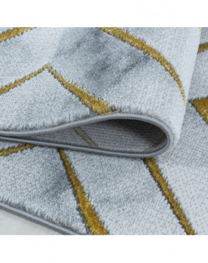 Laagpolig vloerkleed, woonkamerkleed, gemarmerd patroon, ruit, gouden diamanten