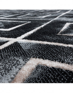 Designer vloerkleed met lage pool, woonkamerkleed, donker gemarmerd patroon, ruiten, diamanten, brons