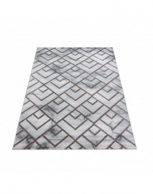 Tapis design a poil ras Tapis de salon Motif Marbré Lignes Diamants Bronze