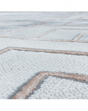 Tapis design a poil ras Tapis de salon Motif Marbré Lignes Diamants Bronze