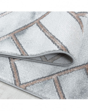 Designer vloerkleed met korte pool, woonkamerkleed, gemarmerd patroon, ruitvormige lijnen, bronskleurig