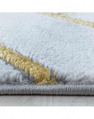 Designer vloerkleed met korte pool, woonkamerkleed, gemarmerd patroon, gouden ruitvormige strepen