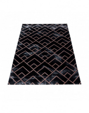 Tapis design a poil ras Tapis de salon Motif Marbré foncé Lignes Diamants Bronze