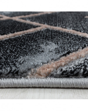 Designer vloerkleed met lage pool, woonkamerkleed, donker marmerpatroon, bronzen ruitvormige lijnen