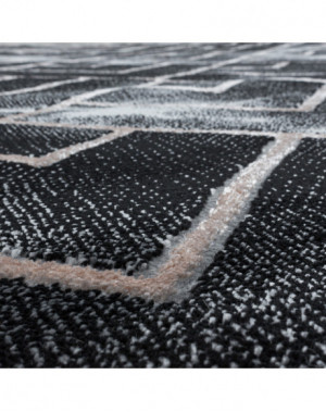 Designer vloerkleed met lage pool, woonkamerkleed, donker marmerpatroon, bronzen ruitvormige lijnen