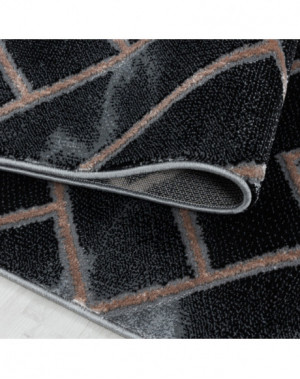 Tapis design a poil ras Tapis de salon Motif Marbré foncé Lignes Diamants Bronze