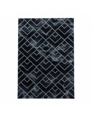 Designer vloerkleed met lage pool, woonkamerkleed, donker gemarmerd patroon, zilveren ruitvormige lijnen