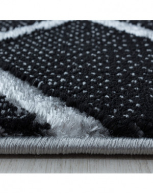 Designer vloerkleed met lage pool, woonkamerkleed, donker gemarmerd patroon, zilveren ruitvormige lijnen