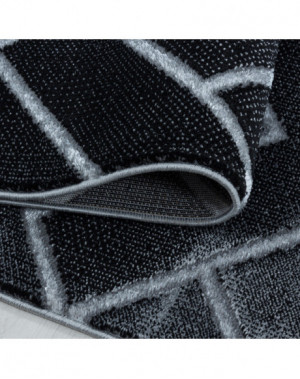 Designer vloerkleed met lage pool, woonkamerkleed, donker gemarmerd patroon, zilveren ruitvormige lijnen