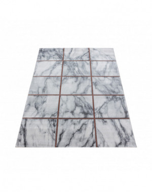 Designer vloerkleed met korte pool, woonkamerkleed, vierkant marmerpatroon, bronskleur