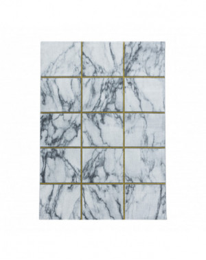 Designer vloerkleed met korte pool, woonkamerkleed, vierkant marmerpatroon, goudkleur