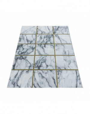 Tapis design a poil ras Tapis de salon Motif Marbré carré Couleur Or