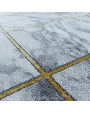 Designer vloerkleed met korte pool, woonkamerkleed, vierkant marmerpatroon, goudkleur