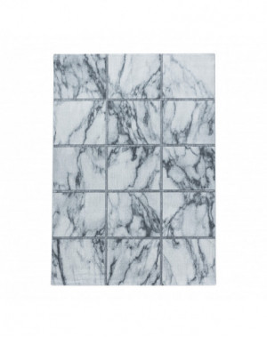 Designer vloerkleed met korte pool, woonkamerkleed, vierkant marmerpatroon, zilverkleurig