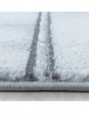 Designer vloerkleed met korte pool, woonkamerkleed, vierkant marmerpatroon, zilverkleurig