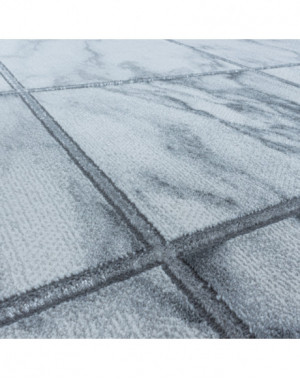 Designer vloerkleed met korte pool, woonkamerkleed, vierkant marmerpatroon, zilverkleurig