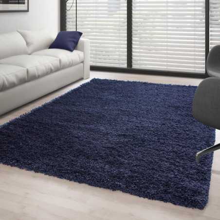 Tapis Shaggy pile longue couleur unique BLEU FONCE