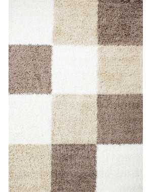 Hoogpolig vloerkleed met ruitpatroon, bruin-wit-beige
