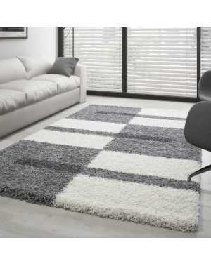 Gala Shaggy vloerkleed, hoogpolig design, grijs-wit-lichtgrijs