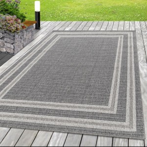 Tapis d’extérieur, couleur gris, matière sisal, pour terrasse, résistant aux UV, confortable