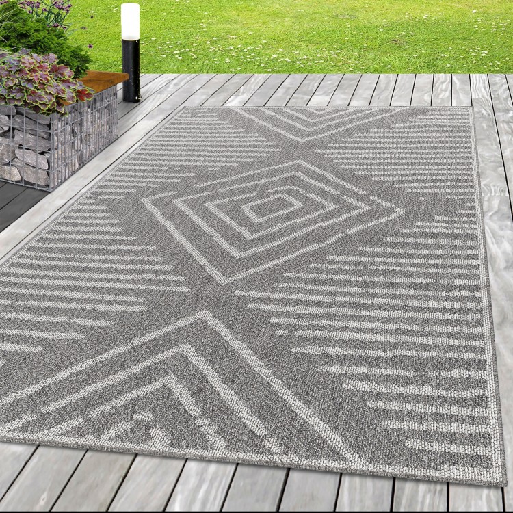 Tapis d’extérieur, motif carreaux, couleur gris, matière sisal, pour salon, cuisine, résistant aux