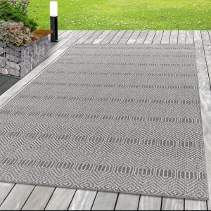Tapis d’extérieur, motif hologramme, couleur gris, matière sisal, pour terrasse, résistant aux UV