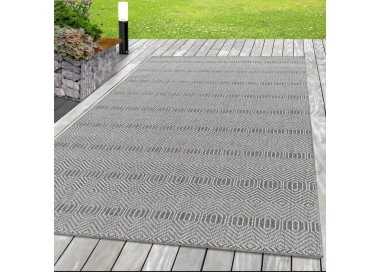 Tapis d’extérieur, motif hologramme, couleur gris, matière sisal, pour terrasse, résistant aux UV