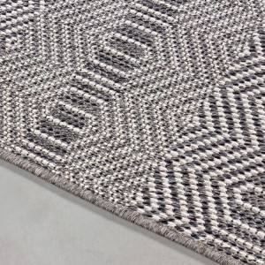 Tapis d’extérieur, motif hologramme, couleur gris, matière sisal, pour terrasse, résistant aux UV