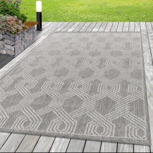 Buitenkleed met geometrisch patroon, grijs, voor keuken en balkon, UV-bestendig.
