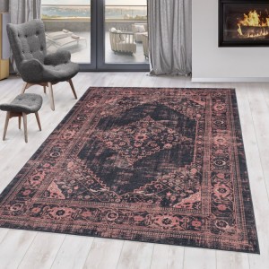 Tapis d’intérieur, style vintage, couleur noir, confortable, résistant et durable, antidérapant