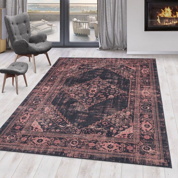 Tapis d’intérieur, style vintage, couleur noir, confortable, résistant et durable, antidérapant