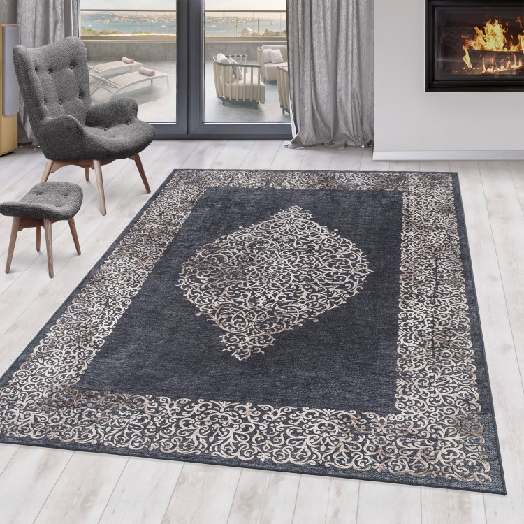 Tapis d’intérieur, style vintage, couleur noir, résistant et durable, confortable, tissage plat