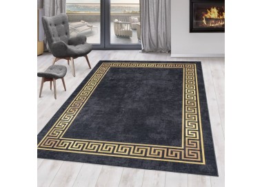Tapis d’intérieur, style vintage, couleur noir, antidérapant, usage quotidien, lavable, tissage plat