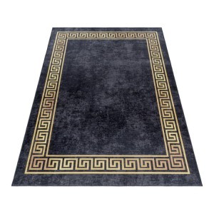 Tapis d’intérieur, style vintage, couleur noir, antidérapant, usage quotidien, lavable, tissage plat