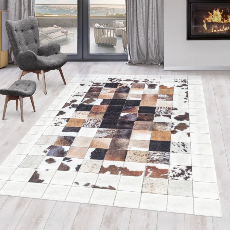Tapis d’intérieur, style patchwork, couleur beige, confortable, usage quotidien, antidérapant