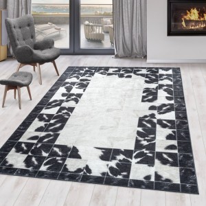 Tapis d’intérieur, motif carreaux, couleur gris, design moderne, résistant et durable, style bohème