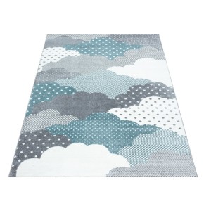 Tapis pour enfant, motif nuage, couleur bleu, matière jute, pour chambre, confortable, tissage plat