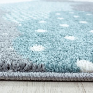 Tapis pour enfant, motif nuage, couleur bleu, matière jute, pour chambre, confortable, tissage plat